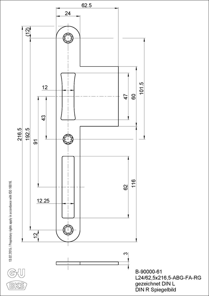 BKS SLUITPLAAT MET LIP VOOR PANIEKSLOT