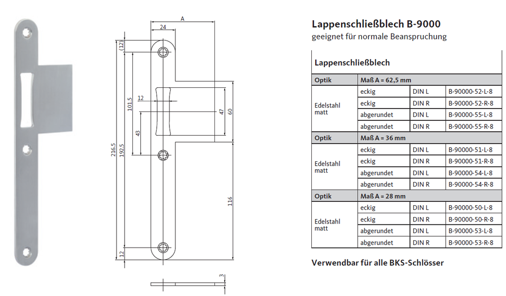 BKS SLUITPLAAT MET LIP VOOR PANIEKSLOT AUTOMATIC