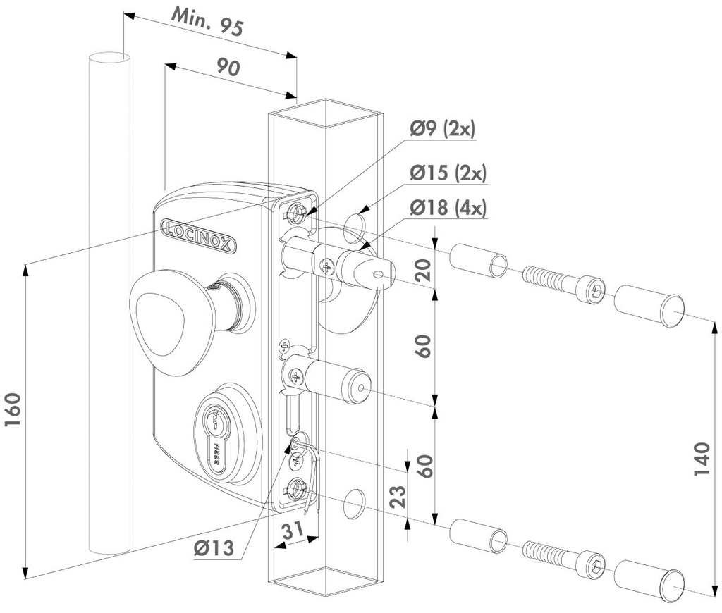 LOCINOX LEKQU2 ELEKTRISCH SLOT IN OPBOUW MET NORMAAL OPEN WERKING