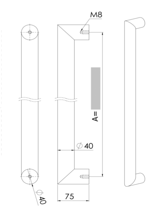 U90°K 01 ⧄ 40/40 ALUMINIUM DEURGREEP - paar