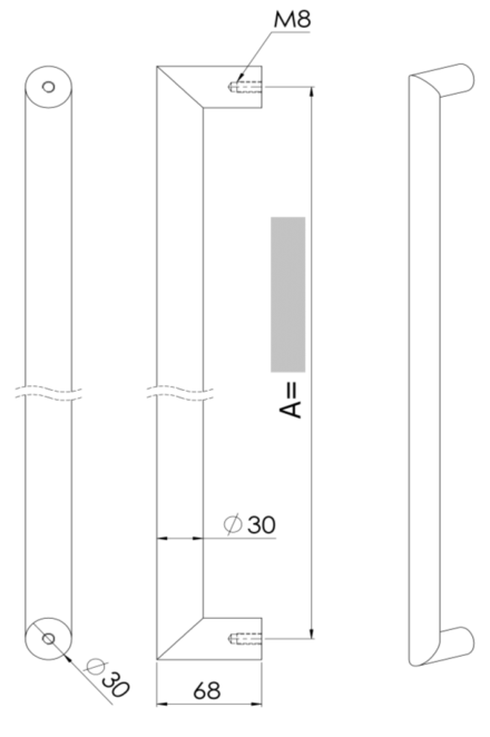 U90°K 01 ⧄ 30/30 ALUMINIUM DEURGREEP - stuk