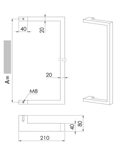 U90°K 01 ⧄ 30/30 ALUMINIUM DEURGREEP - stuk