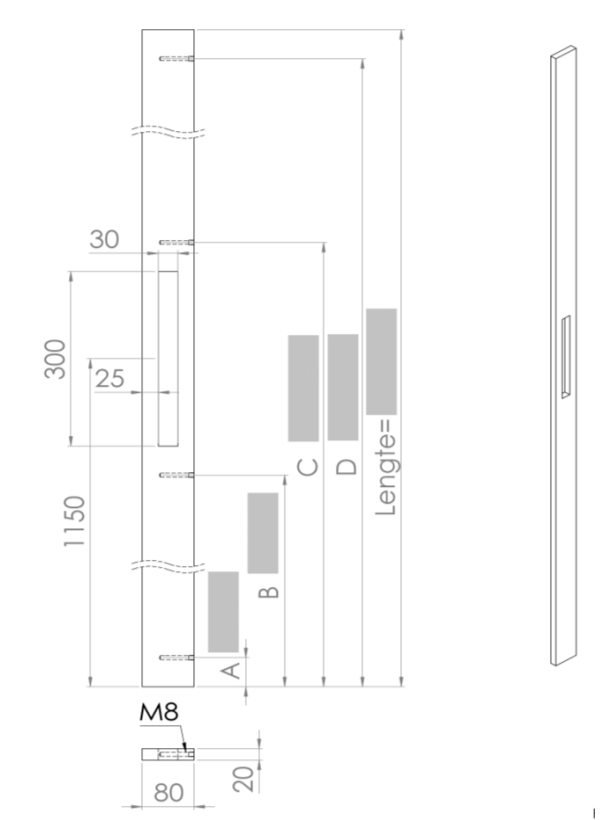 ALUMINIUM DEURGREEP MODEL PL 01 ⧄ 30/80 - stuk