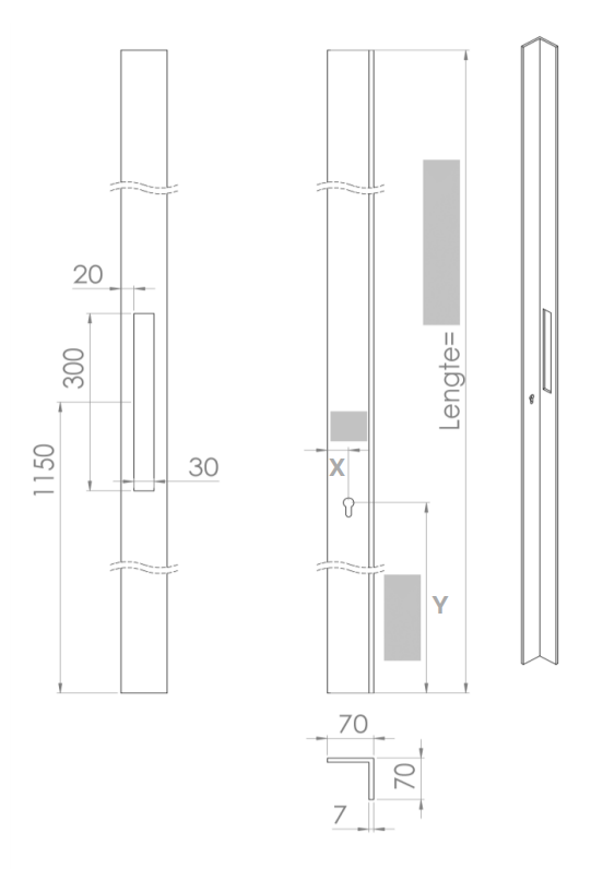 ALUMINIUM DEURGREEP MODEL PL 04 ⧄ 70/70/7 - stuk