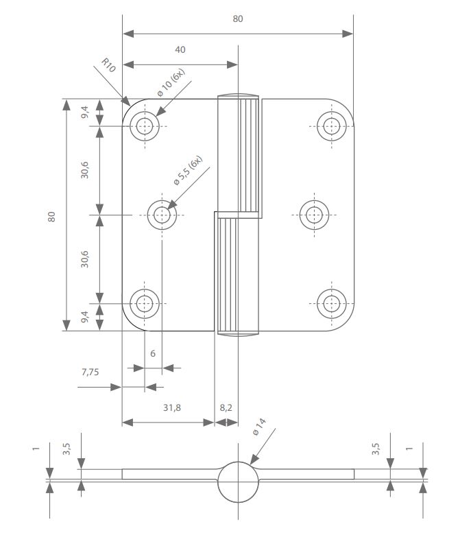 PAUMELLE SCHARNIER 80x80x2.5